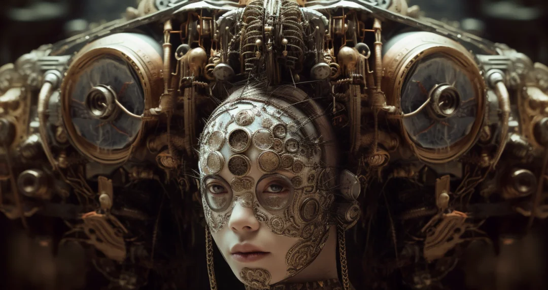 In style of Yohichi Nishikawa, a young girl exploring a forest filled with fantastical mandelbulb animals, quantum circuitry, pastel splash, intricate machinery , pale moody atmosphere, baroque, high detail, emotional detailed cyberpunk