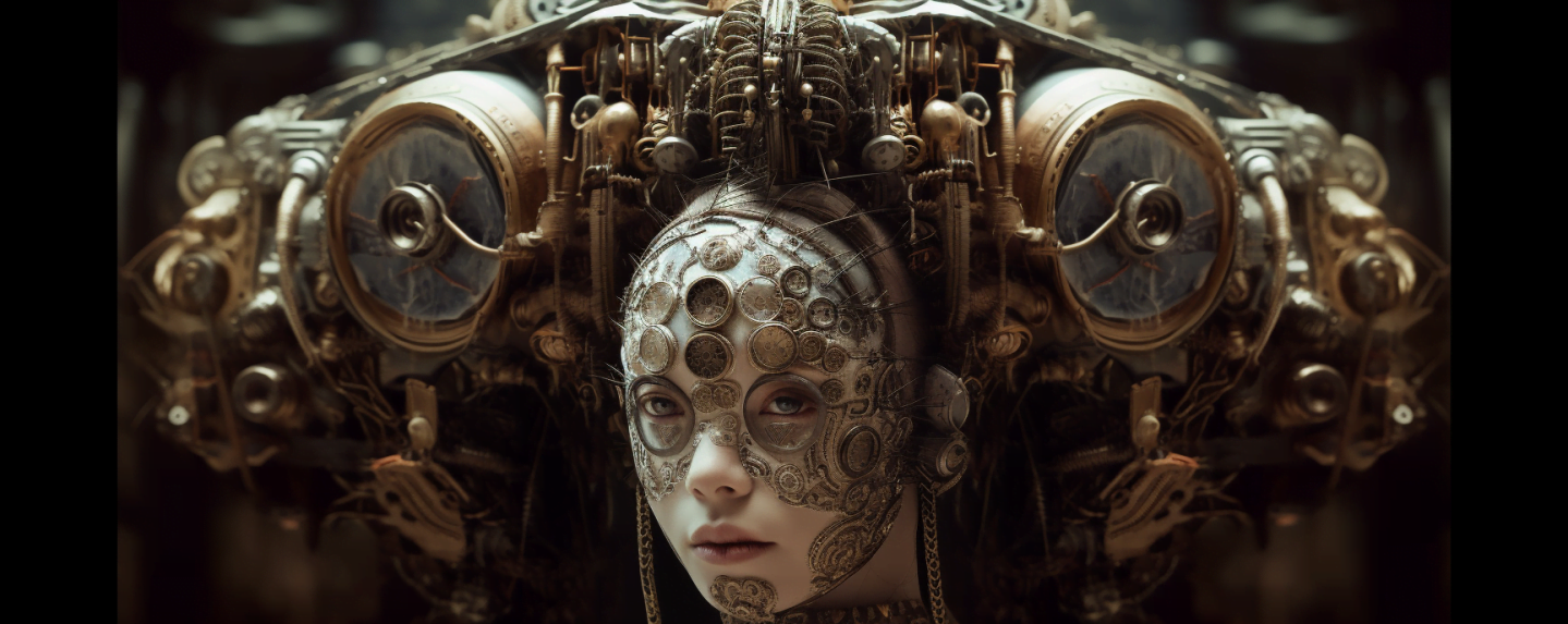 In style of Yohichi Nishikawa, a young girl exploring a forest filled with fantastical mandelbulb animals, quantum circuitry, pastel splash, intricate machinery , pale moody atmosphere, baroque, high detail, emotional detailed cyberpunk