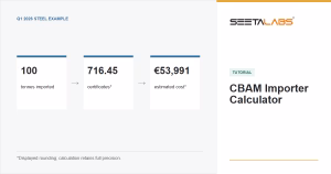 CBAM Importer Calculator tutorial cover showing a rounded cost calculation for a 100 tonne steel example