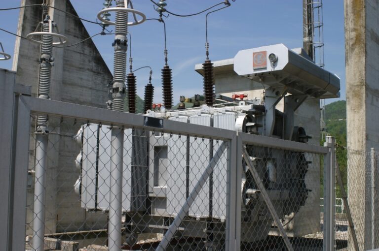 A power transformer at Vrhovo hydroelectric power station in Slovenia.